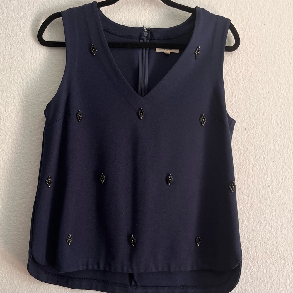 Madewell Navy Sleeveless Top w/ Beaded Detail (Size M)